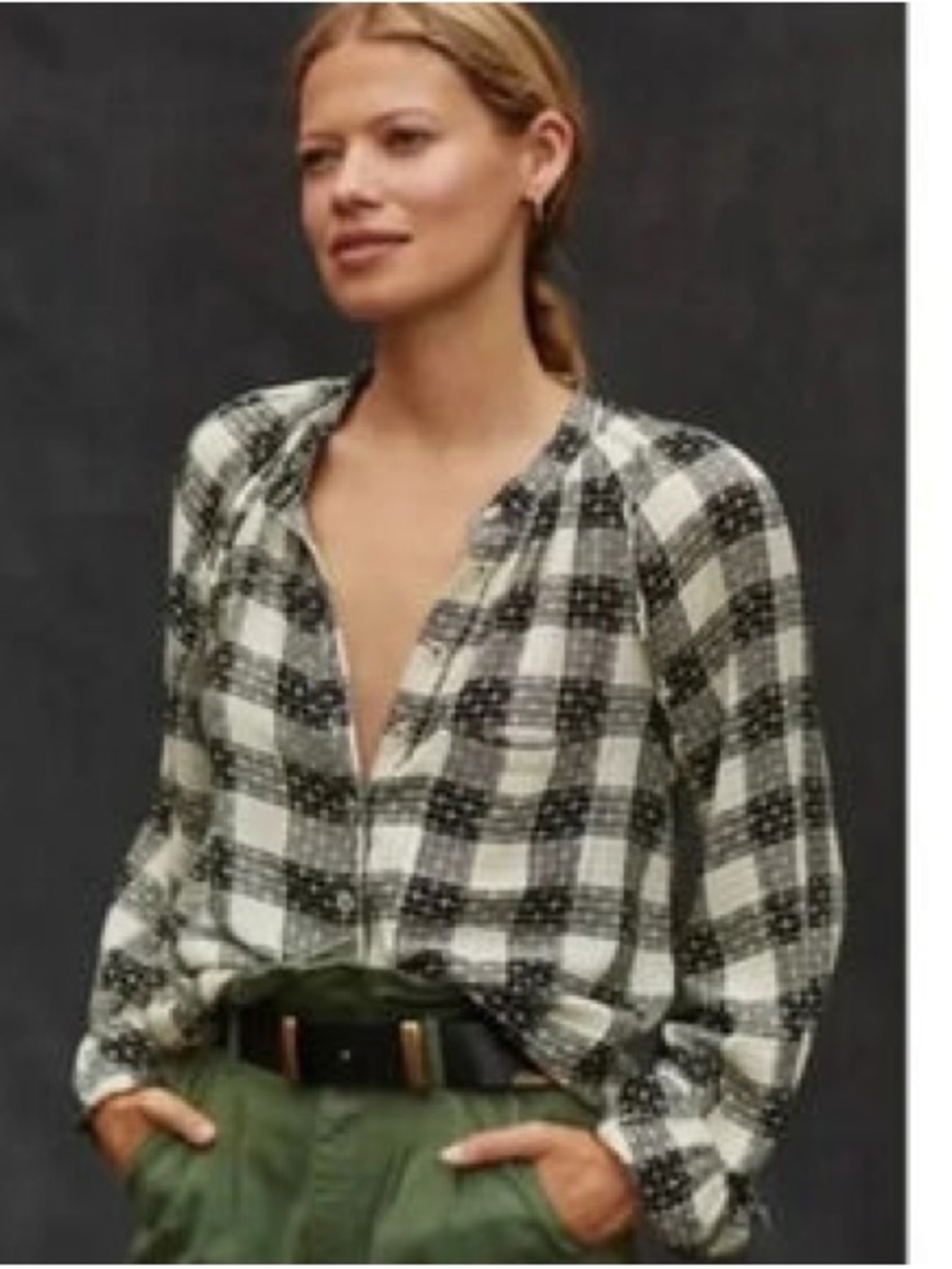 Anthropologie Pilcro Black and White Plaid Button-Down Shirt